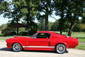 classic red mustang restoration gallery side view