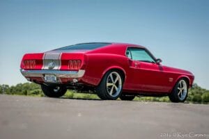 classic red mustang restoration gallery angle back view